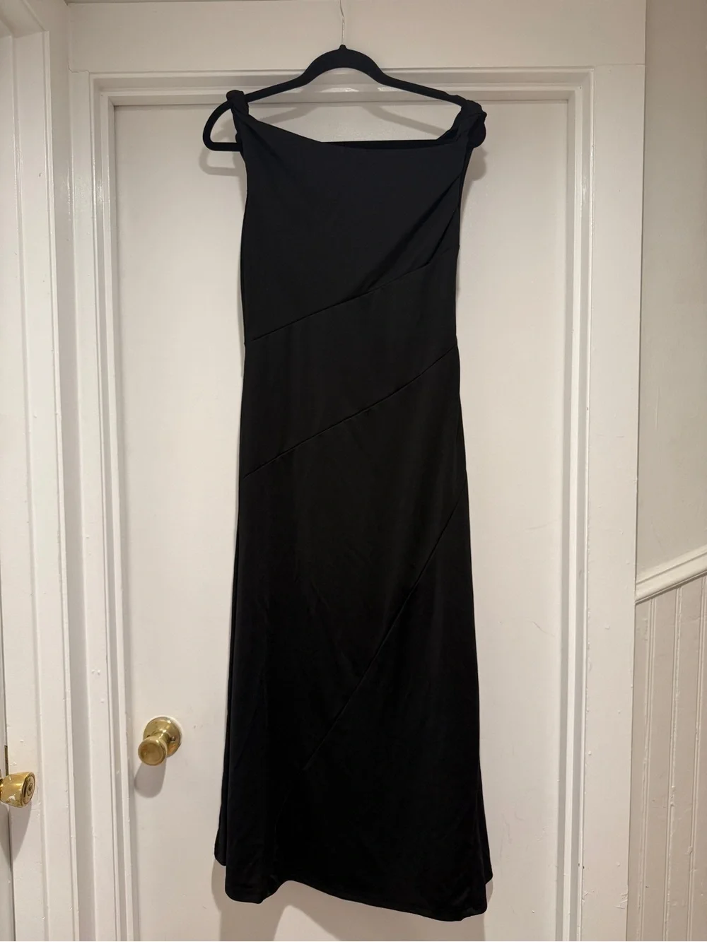 SHEIN Women's Elegant Solid Color Black Asymmetrical Shoulder Dress